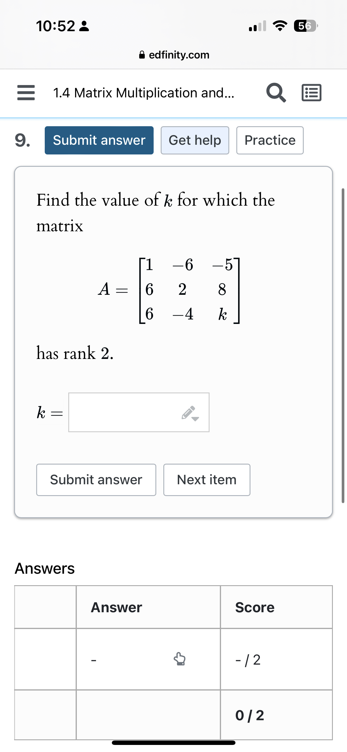 Solved 10:52：edfinity.com1.4 ﻿Matrix Multiplication | Chegg.com