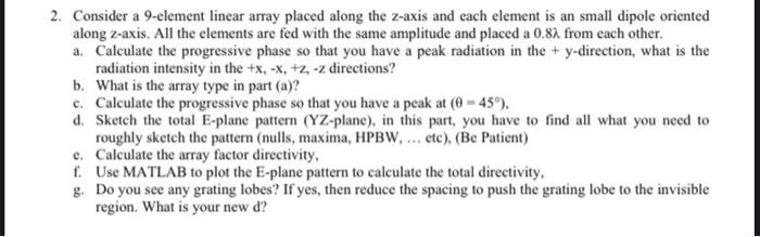 2. Consider a 9-element linear array placed along the | Chegg.com