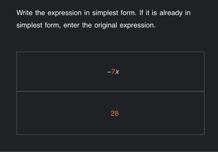 Solved Write the expression in simplest form. If it is | Chegg.com