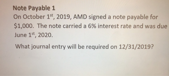 Solved Note Payable 1 On October 1st, 2019, AMD signed a | Chegg.com