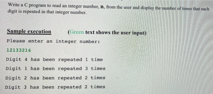 Solved Write a C program to read an integer number, n, from | Chegg.com