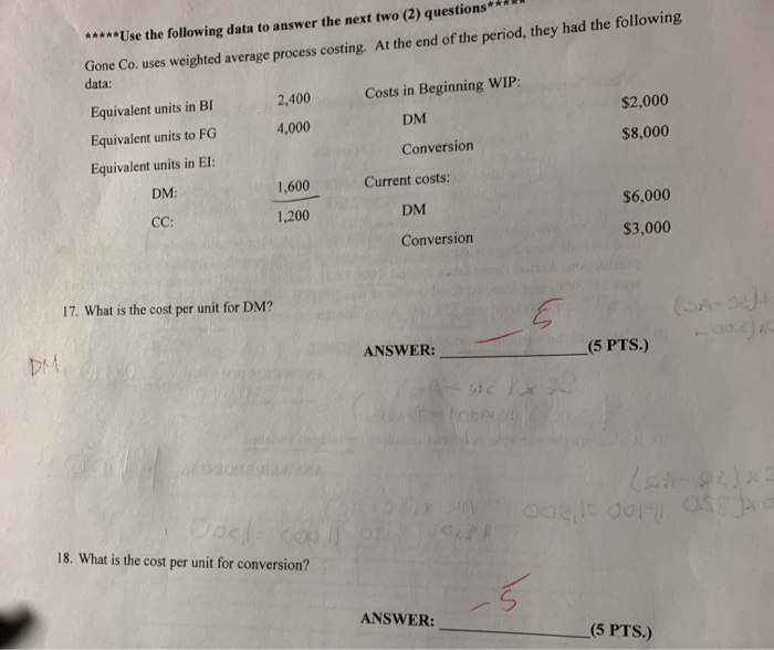 Solved ***** Use the following data to answer the next two | Chegg.com
