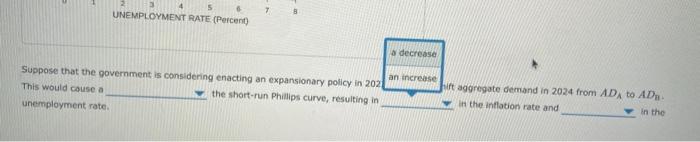 Suppose that the povernment is considening enacting an exparsionary policy in 202 .
t aggregote demand in 2024 from \( A D_{\