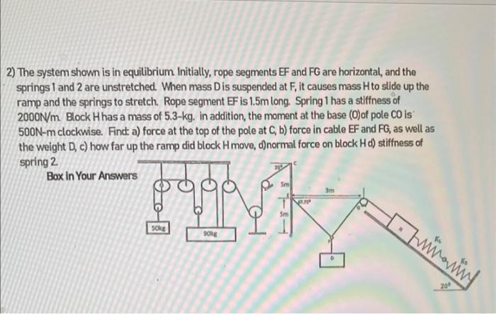 Solved 2) The system shown is in equilibrium Initially, rope | Chegg.com