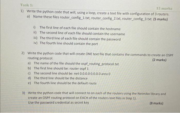 Solved 15 marks 1) Write the python code that will, using a | Chegg.com