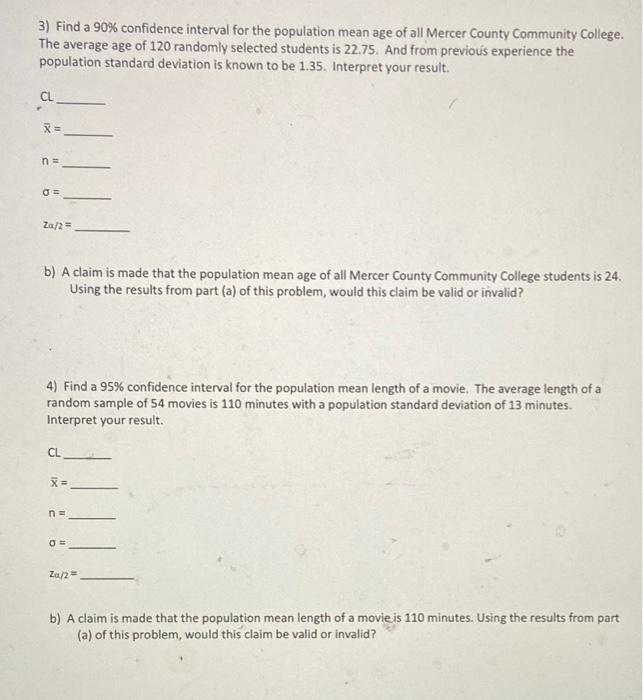 Solved 3) Find a 90% confidence interval for the population | Chegg.com