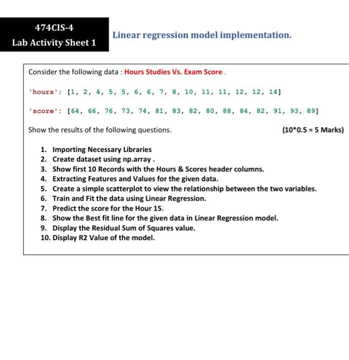 Solved Consider the following data : Hours Studies Vs. Exam | Chegg.com