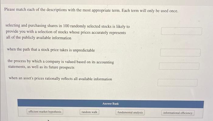 Solved Please match each of the descriptions with the most | Chegg.com