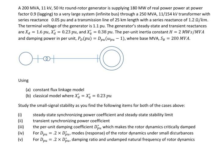 Solved A 200 MVA, 11kV,50 Hz round-rotor generator is | Chegg.com