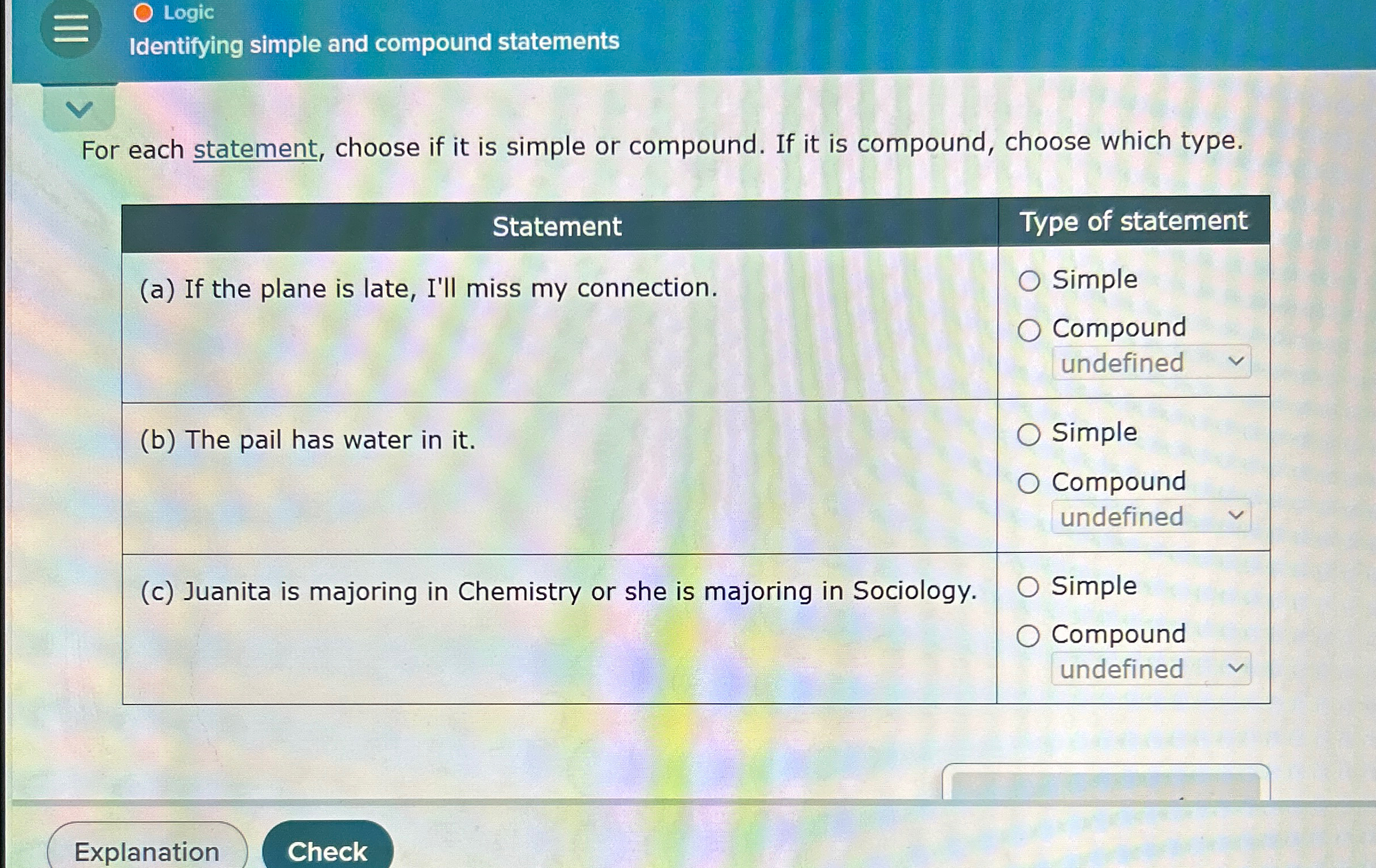 Solved LogicIdentifying simple and compound statementsFor | Chegg.com