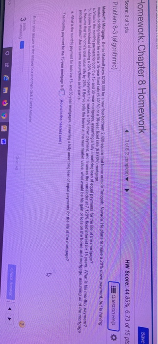 Solved Save Homework: Chapter 8 Homework Score: 0 of 3 pts 3 | Chegg.com