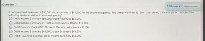 Solved Question 7 3.33 points Save Answer A company had | Chegg.com