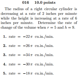 Solved The radius of a right circular cylinder is decreasing