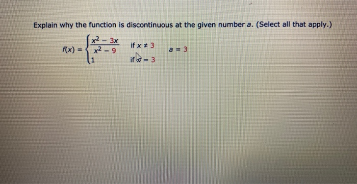 Solved Explain why the function is discontinuous at the | Chegg.com