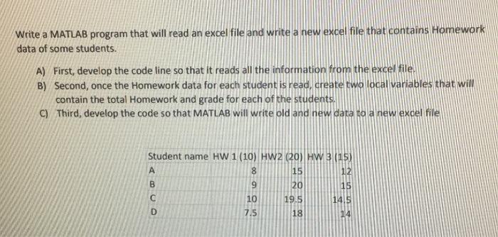 Solved Write a MATLAB program that will read an excel file | Chegg.com