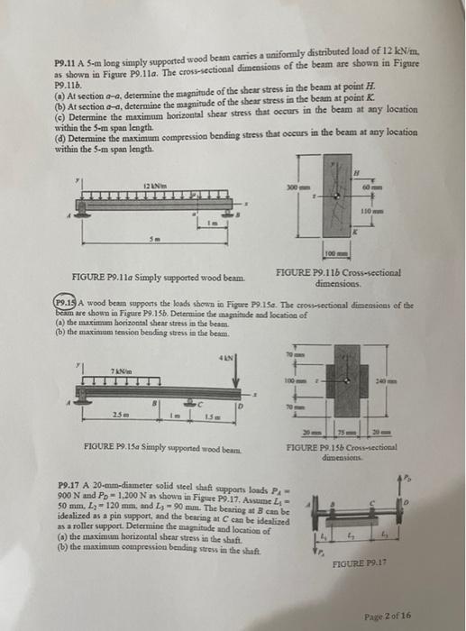 Solved P9.11 A 5-m long simply supported wood beam carries a | Chegg.com