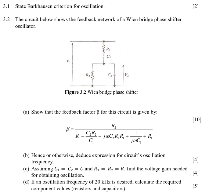 Solved 3.1 ﻿State Barkhausen criterion for oscillation.3.2