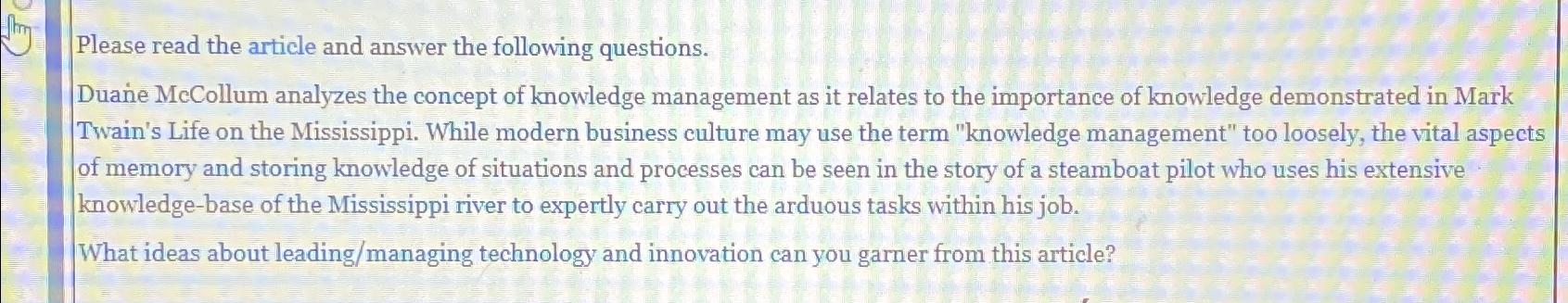 Solved Please read the article and answer the following | Chegg.com ...