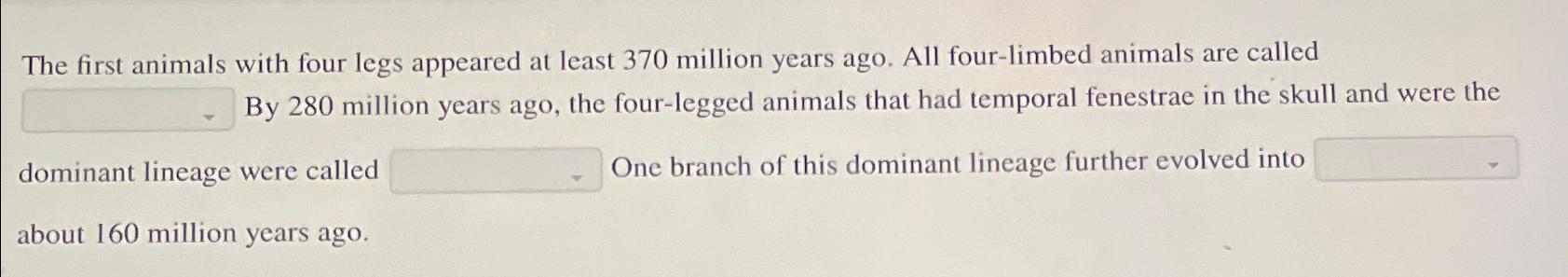 Solved The first animals with four legs appeared at least | Chegg.com