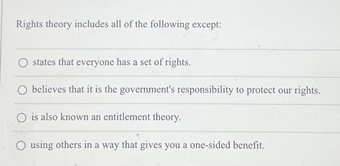 Solved Rights theory includes all of the following | Chegg.com