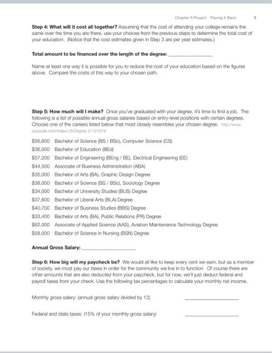 Solved Chapter 9 Project Paying It Back Name: Date: Chapter | Chegg.com