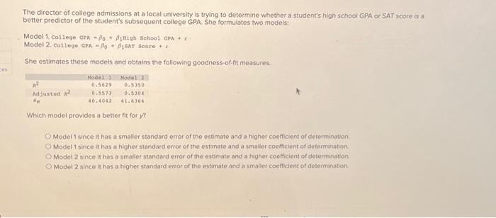Solved The director of college admissions at a local | Chegg.com