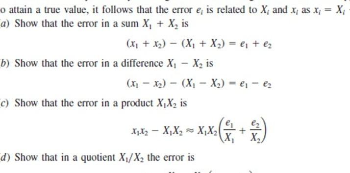 Solved o attain a true value, it follows that the error ei | Chegg.com