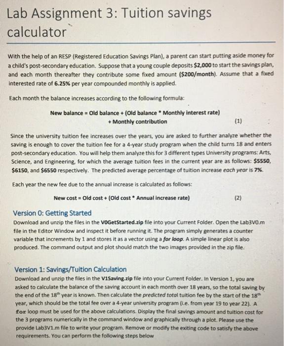 lab assignment 3 tuition savings calculator