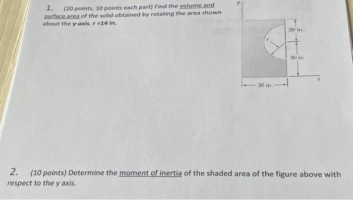 Solved 1. (20 points, 10 points each part) Find the volume | Chegg.com