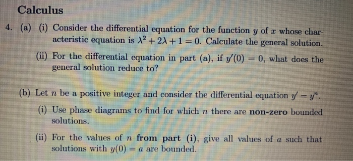 Solved Calculus 4. (a) (i) Consider the differential | Chegg.com