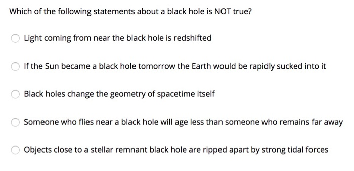 Solved Which Of The Following Statements About A Black Hole | Chegg.com Solved Which Of The Following Statements About A Black Hole | Chegg.com