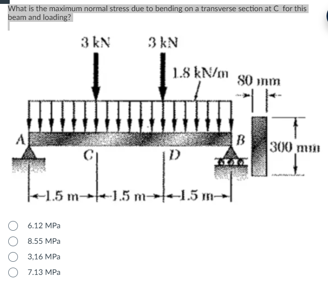 Solved What is the maximum normal stress due to bending on a | Chegg.com