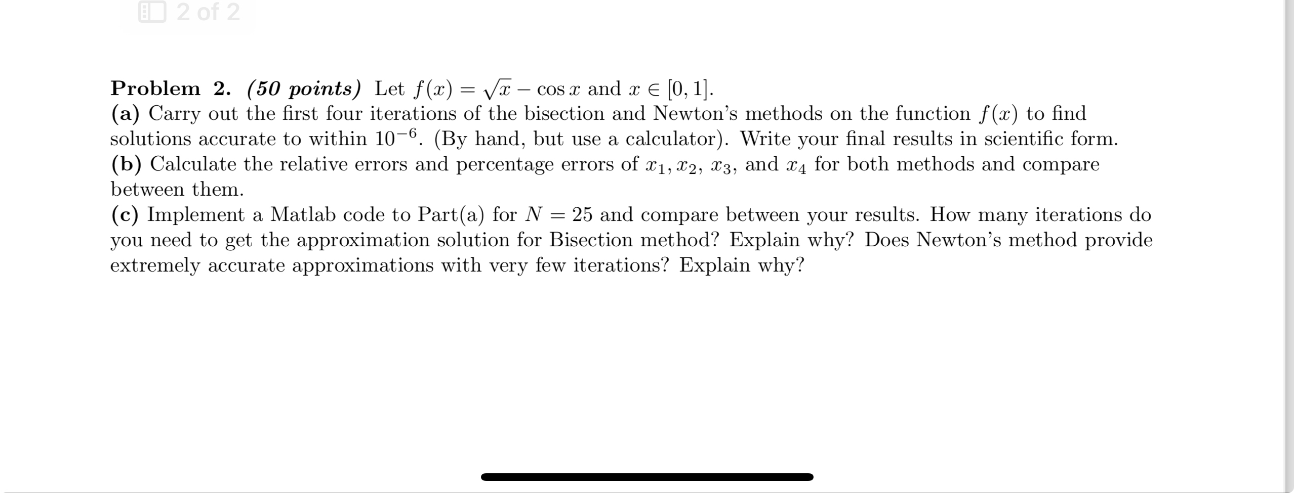 Solved Problem 2 50 ﻿points ﻿let F X X2 Cosx ﻿and