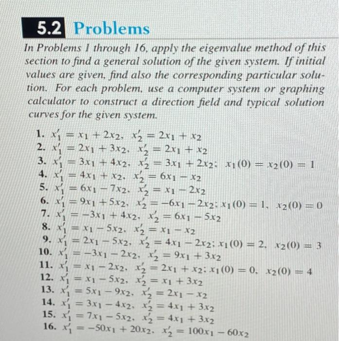 Solved In Problems I through 16, apply the eigenvalue method | Chegg.com