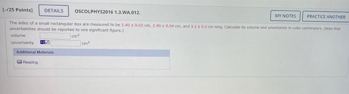 Solved [ 25 Points Details Oscolphys2016 1 3 Wa 012 My