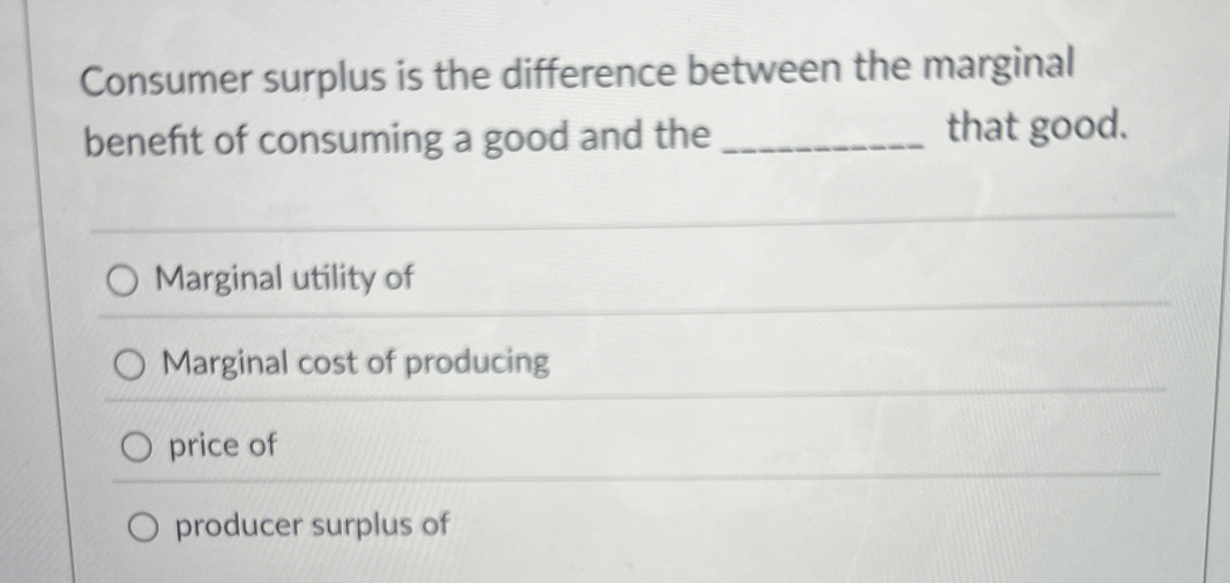 Solved Consumer surplus is the difference between the | Chegg.com