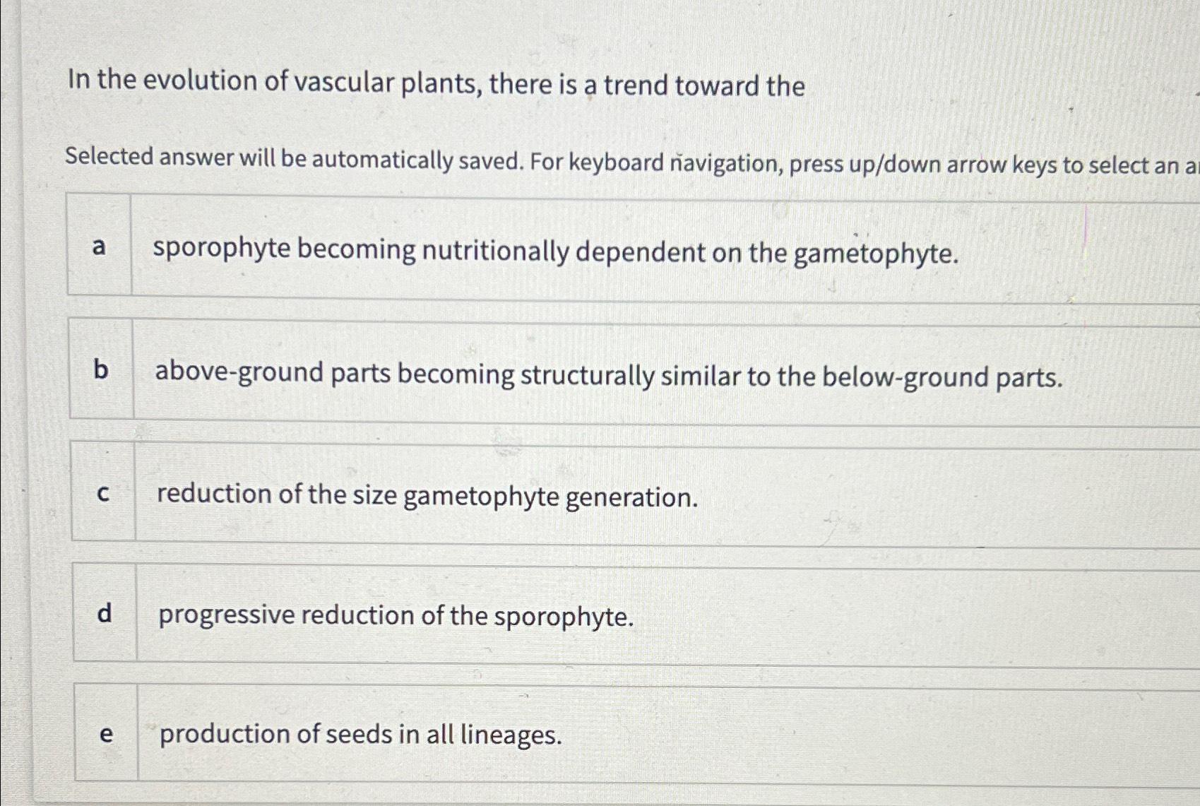 Solved In the evolution of vascular plants, there is a trend | Chegg.com