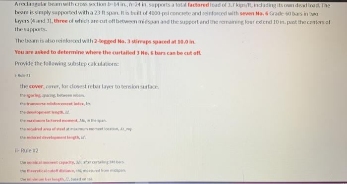 Solved A rectangular beam with cross section b=14 in., h 24 | Chegg.com