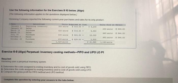 Solved Use the following information for the Exercises 8-10 | Chegg.com
