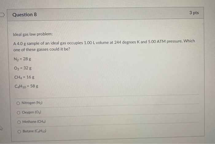 Solved Ideal gas law problem: A 4.0 g sample of an ideal gas | Chegg.com