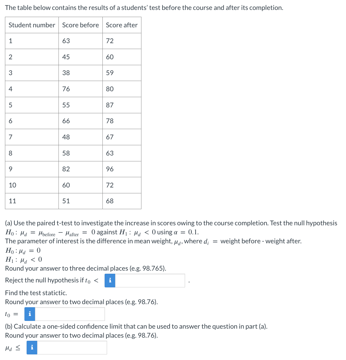 Solved The table below contains the results of a students' | Chegg.com
