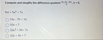 Solved Compute and simplify the difference quotient | Chegg.com