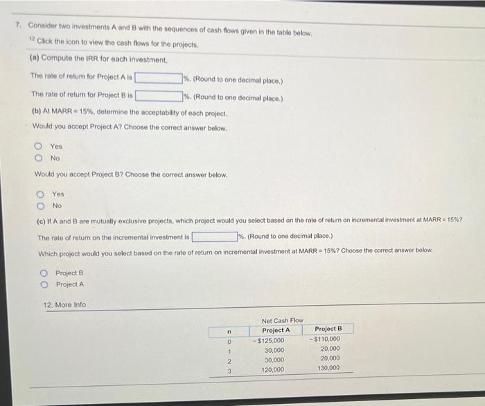 Solved 7. Consider Two Investments A And B With The | Chegg.com