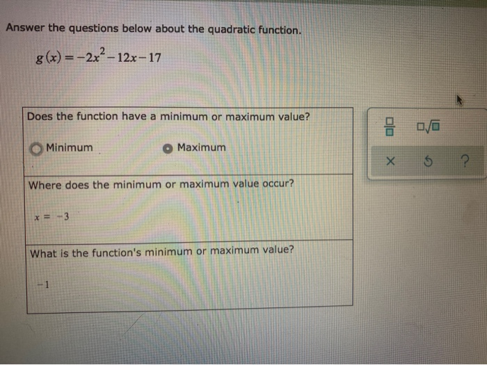 Solved Answer the questions below about the quadratic | Chegg.com