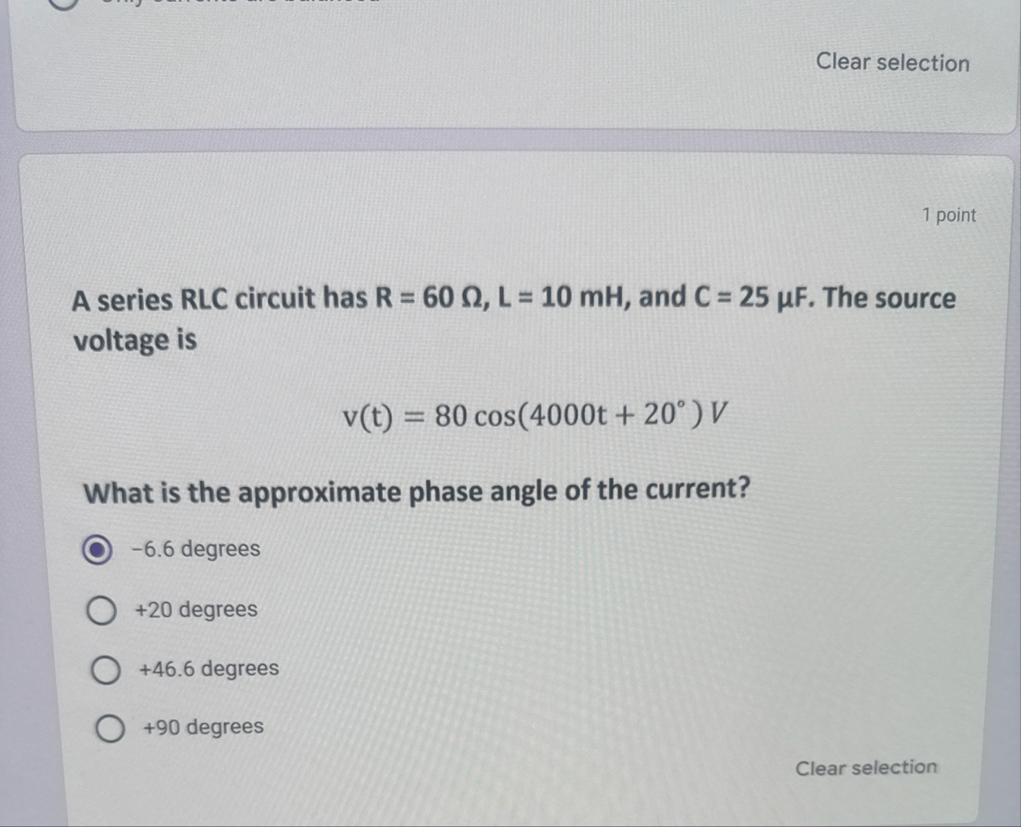 Solved Clear selection1 ﻿pointA series RLC circuit has | Chegg.com