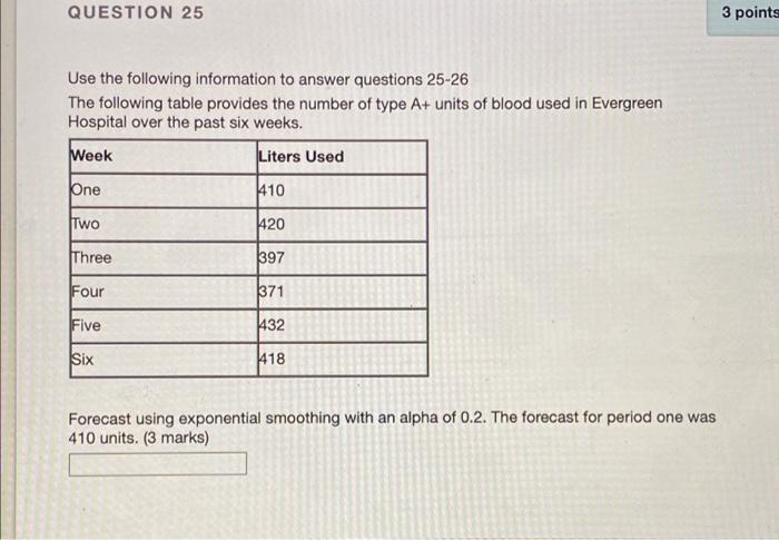 Solved QUESTION 25 3 points Use the following information to | Chegg.com