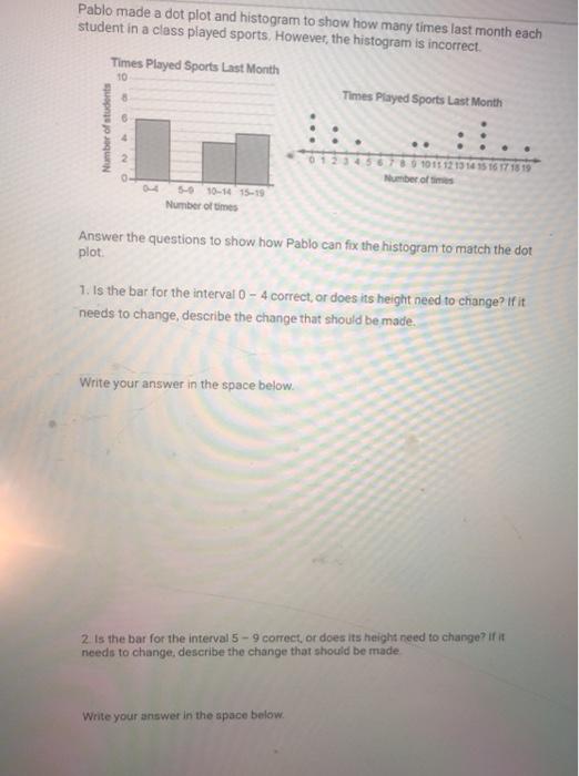 Solved Pablo made a dot plot and histogram to show how many | Chegg.com