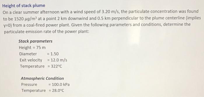 Solved Height of stack plume On a clear summer afternoon | Chegg.com