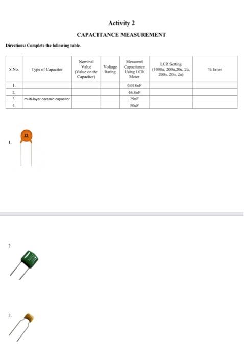 Solved Activity 2 CAPACITANCE MEASUREMENT Directions: | Chegg.com