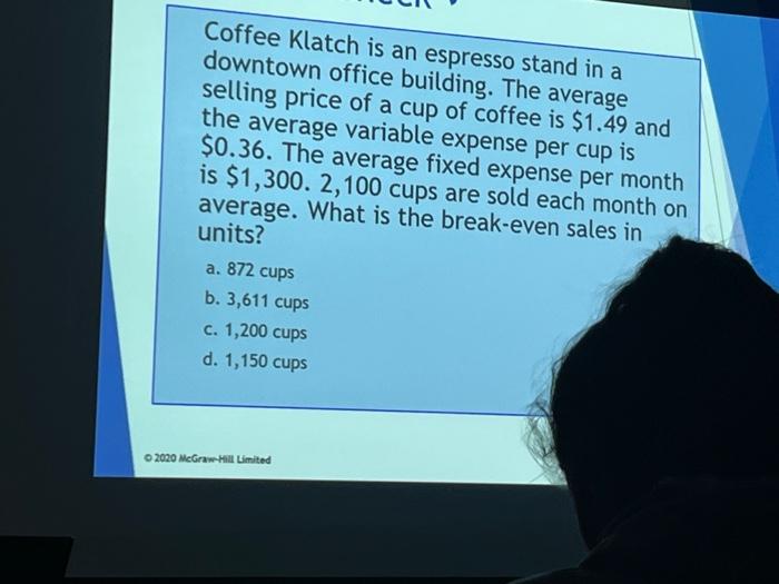 Solved Coffee Klatch is an espresso stand in a downtown